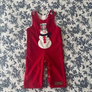 MILLIE JAY | Red Corduroy Snowman Overalls - Size: 9M